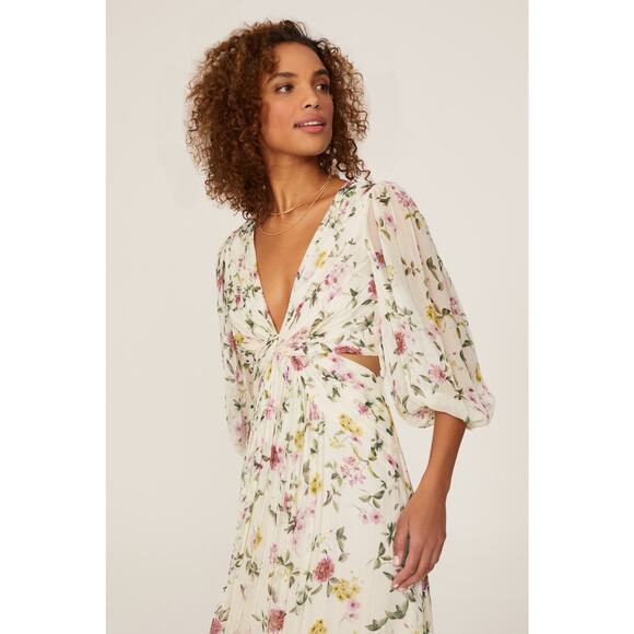 ML Monique Lhuillier | Floral Pleated Chiffon Gown - Picture 2 of 9